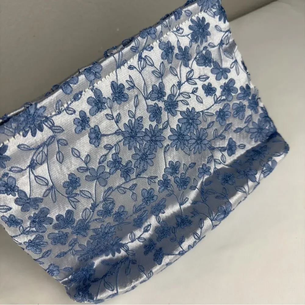 Elegant Blue Floral Cosmetic Pouch